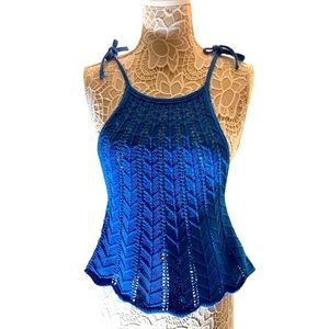 Zara‎ crochet halter neck tank top blue small